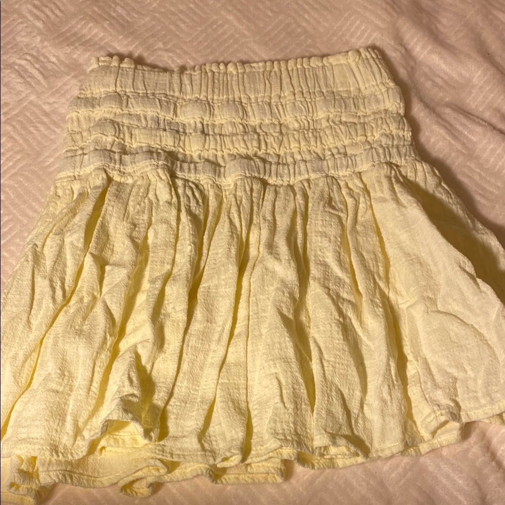 Rewash Yellow Bubble Mini Skirt with Smocked Ruffles